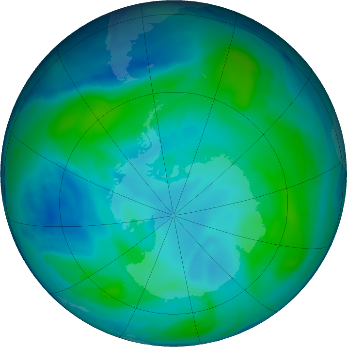 Antarctic ozone map for 16 February 2019